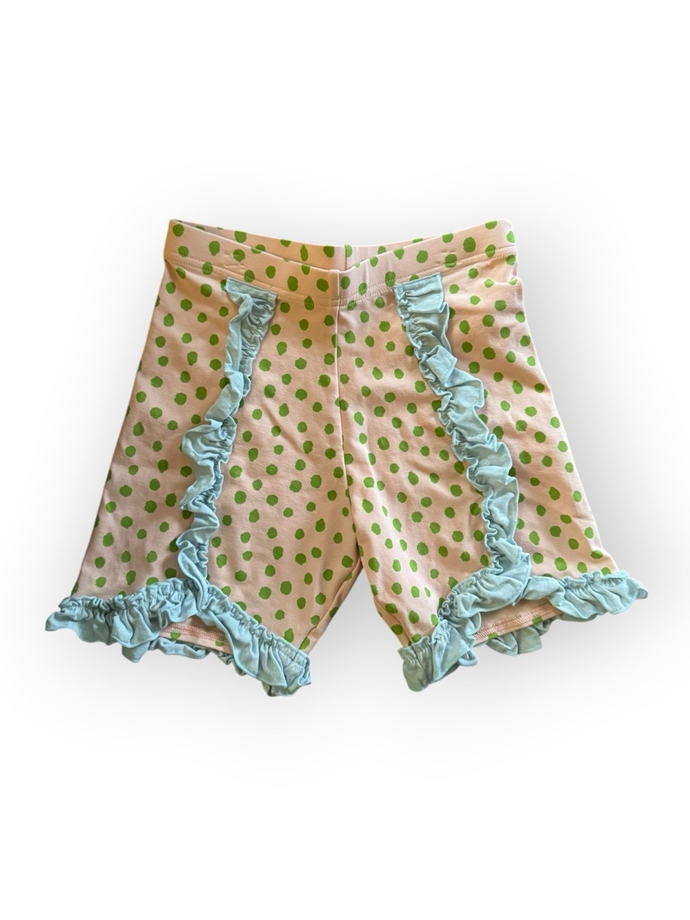 Matilda Jane Pink Polka Dot Ruffle Bike Shorts with Mint Trim
